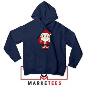 Santa With Mask Navy Blue Hoodie