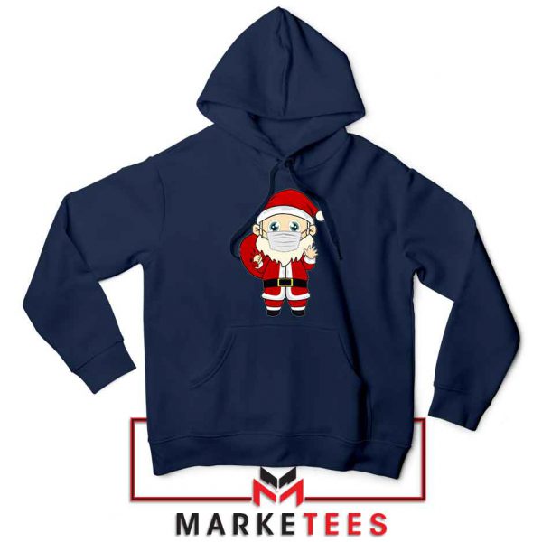 Santa With Mask Navy Blue Hoodie