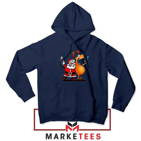 Santa and Reindeer Navy Blue Hoodie