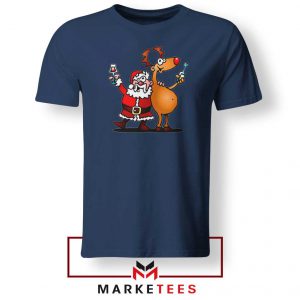 Santa and Reindeer Navy Blue Tshirt