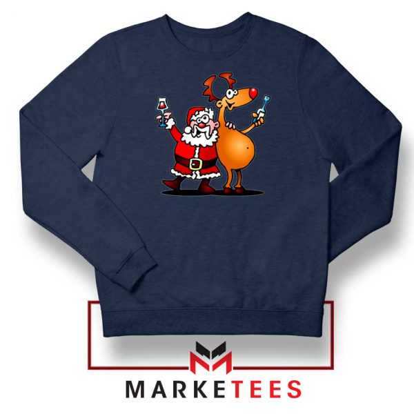 Santa and Reindeer Navy blue Sweatshirt