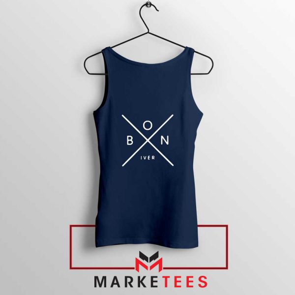 Bon Iver Band X Logo Design Navy Blue Tank Top