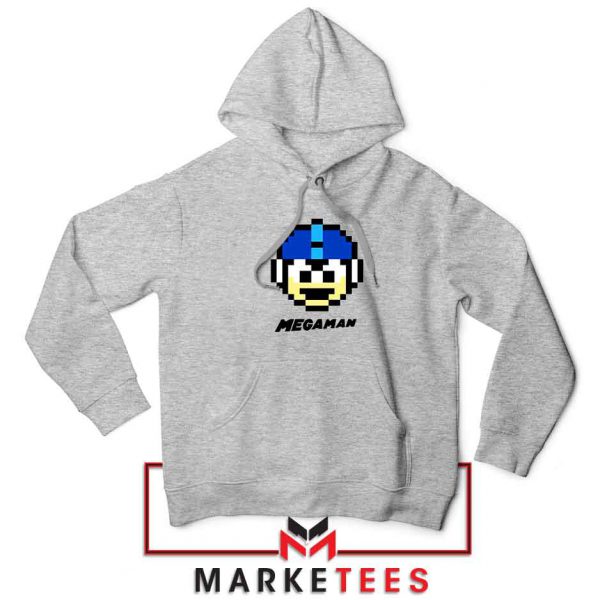 Mega Man Game Pixel Face Grey Hoodie