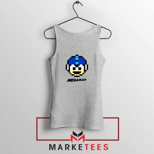 Mega Man Game Pixel Face Grey Tank Top