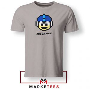 Mega Man Game Pixel Face Grey Tshirt