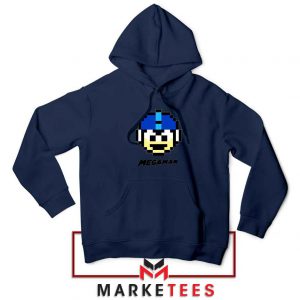 Mega Man Game Pixel Face Navy Blue Hoodie