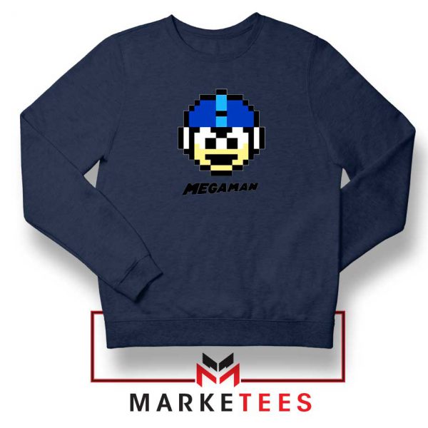 Mega Man Game Pixel Face Navy Blue Sweatshirt