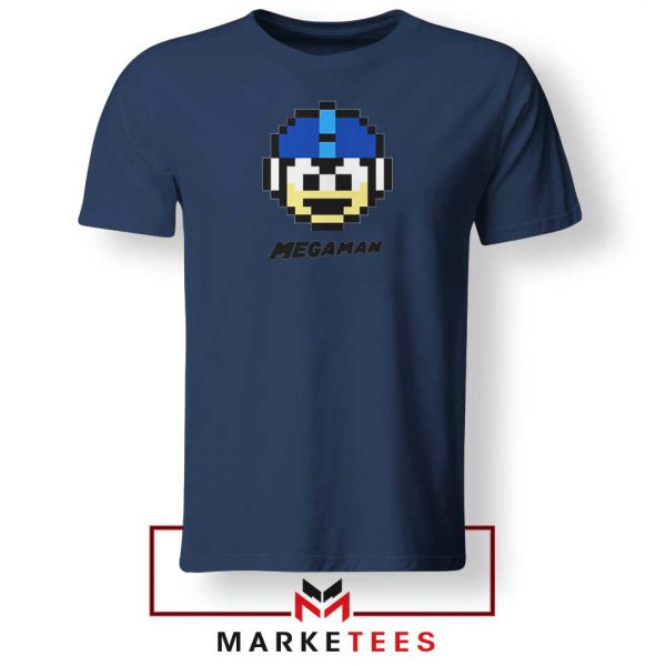 Mega Man Game Pixel Face Navy Blue Tshirt