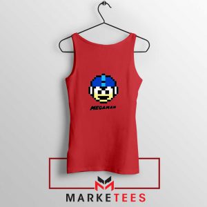 Mega Man Game Pixel Face Red Tank Top