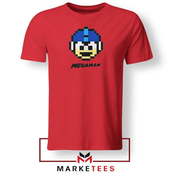 Mega Man Game Pixel Face Red Tshirt