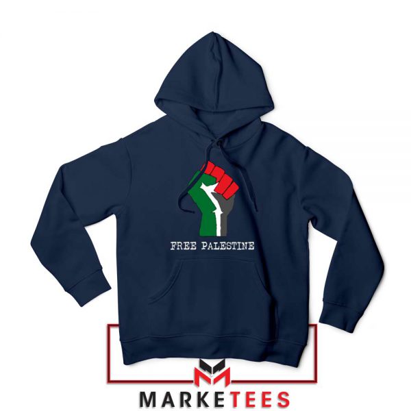 Free Palestine Rise Your Hand Navy Blue Hoodie