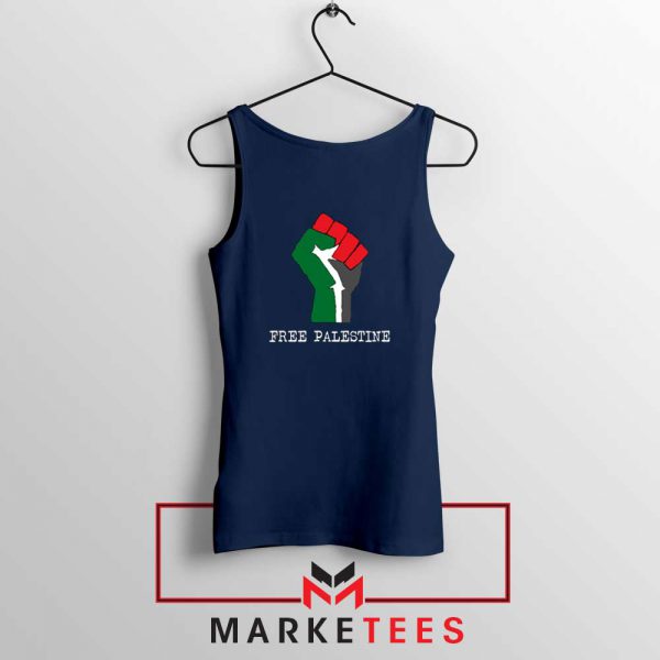 Free Palestine Rise Your Hand Navy Blue Tank Top