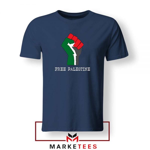 Free Palestine Rise Your Hand Navy Blue Tshirt