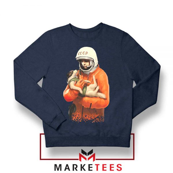 Russian Astronauts Dog Navy Blue Sweatshirt