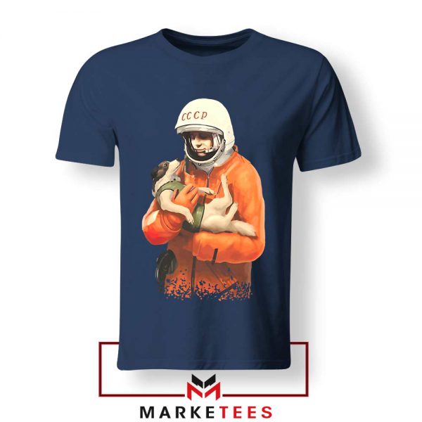 Russian Astronauts Dog Navy Blue Tshirt