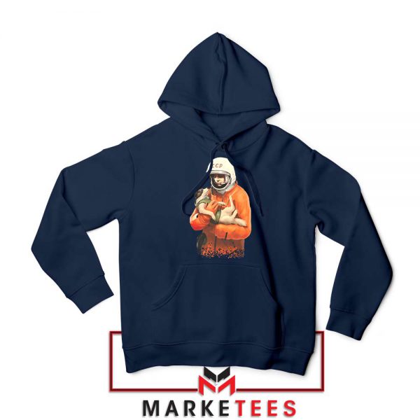 Russian Nasa Astronauts Dog Navy Blue Hoodie