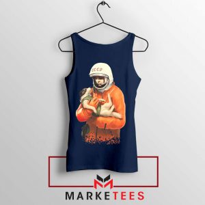 Russian Nasa Astronauts Dog Navy Blue Tank Top