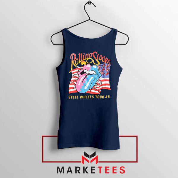 Steel Wheels Rolling Stones Navy Blue Tank Top