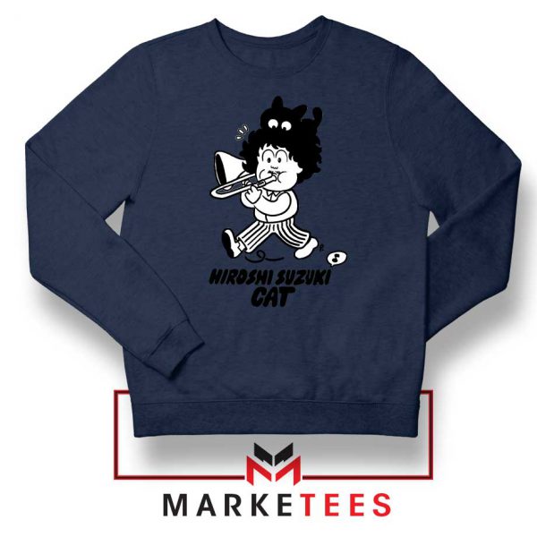 Cat Hiroshi Suzuki Graphic Navy Blue Sweatshirt