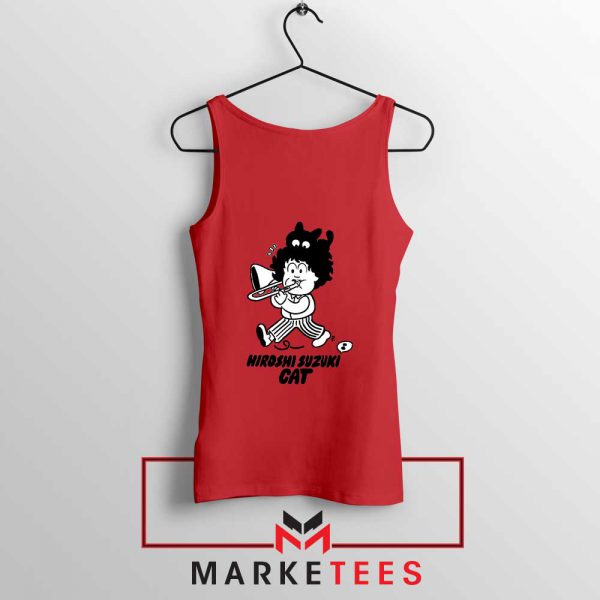 Cat Hiroshi Suzuki Graphic Red Tank Top