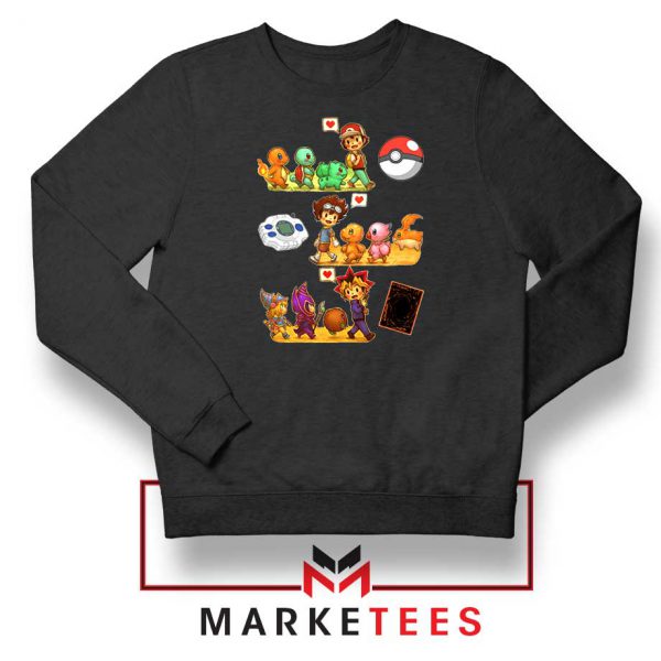 Pokemon Digimon Anime Series Black Sweater