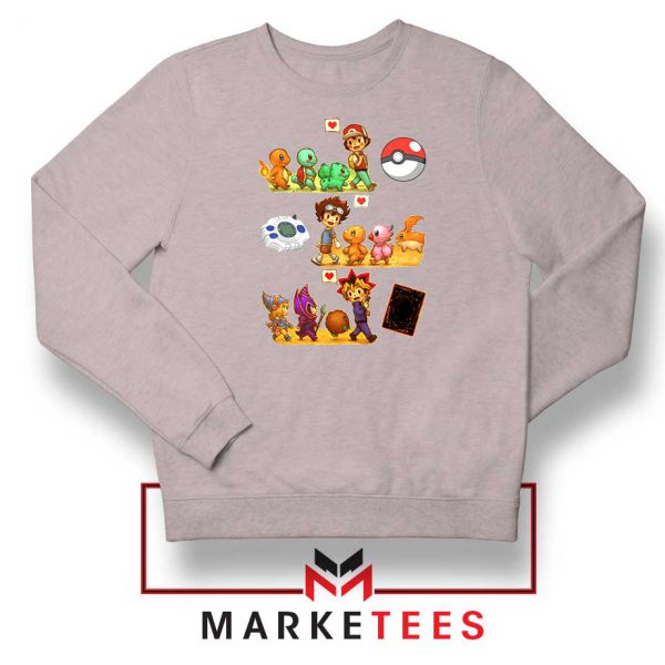 Pokemon Digimon Anime Series Sport Grey Sweater