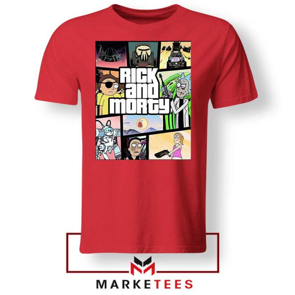New Rick and Morty GTA Logo Red Tshirt