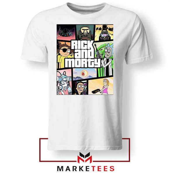 New Rick and Morty GTA Logo White Tshirt