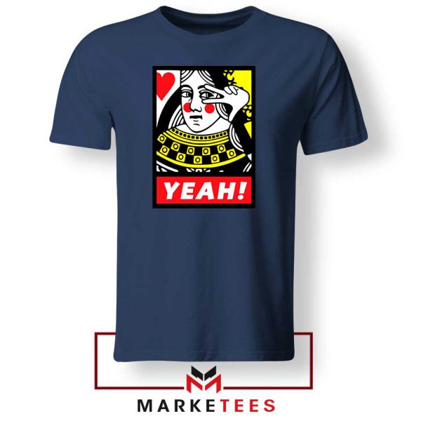 Yeah Poker Queen Design Navy Blue Tee