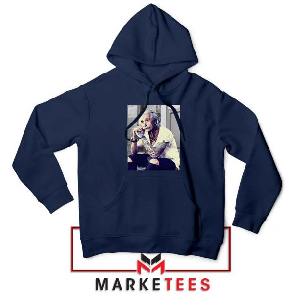 Albert Einstein Tattoo Navy Blue Hoodie