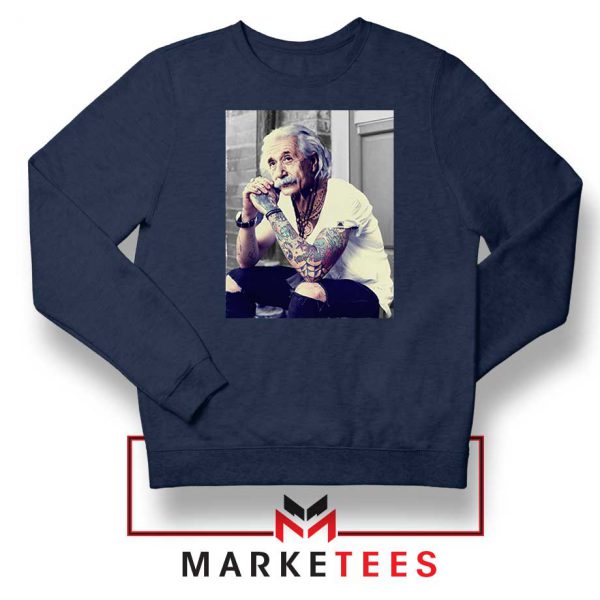 Albert Einstein Tattoo Navy Blue Sweatshirt