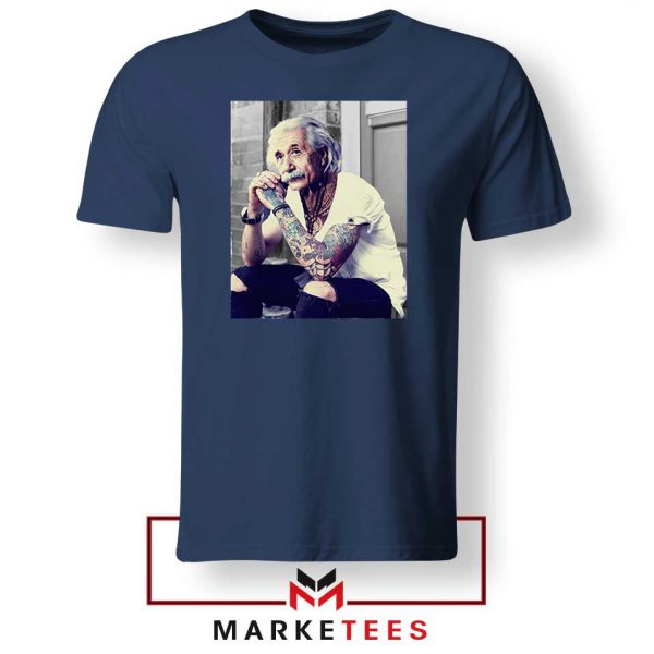 Albert Einstein Tattoo Navy Blue Tshirt