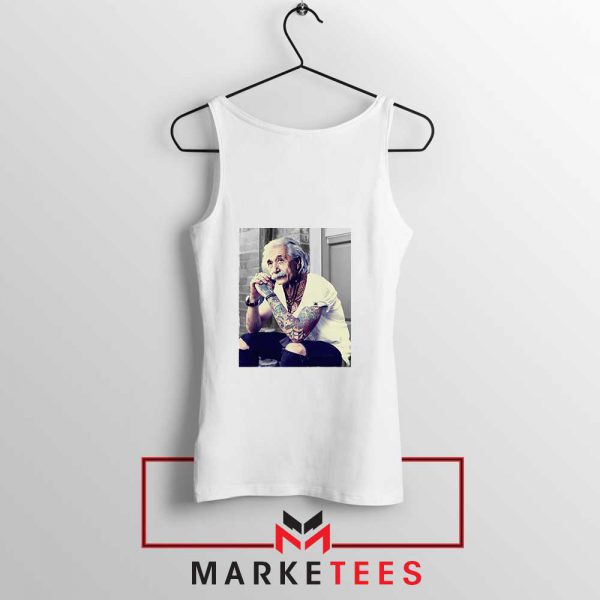 Albert Einstein Tattoo White Tank Top