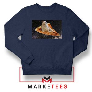 Cat Pizza Funny Design Navy Sweater