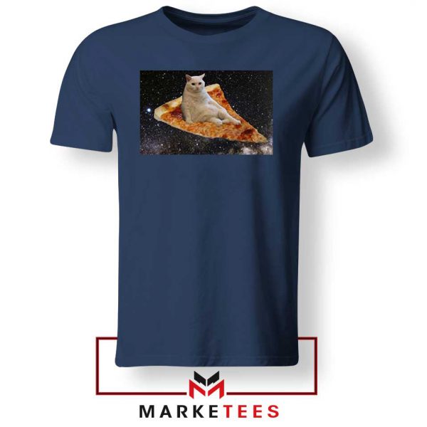 Cat Pizza Funny Design Navy Tshirt