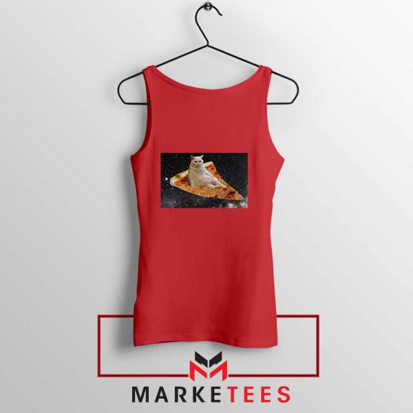 Cat Pizza Funny Design Red Tank Top