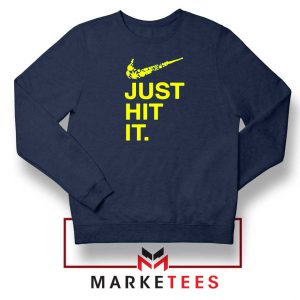 Just Hit It Logo Parody Graphic Navy Blue Sweater