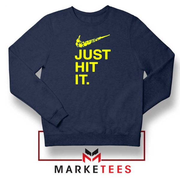 Just Hit It Logo Parody Graphic Navy Blue Sweater