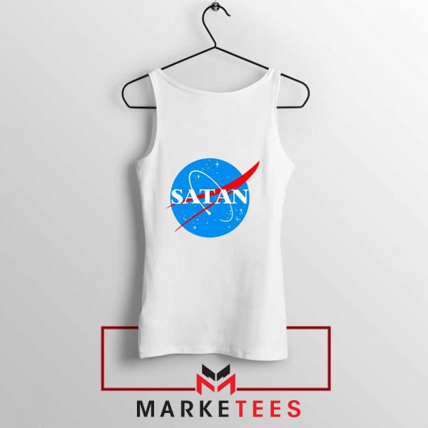 Satan Space Logo Parody White Tank Top