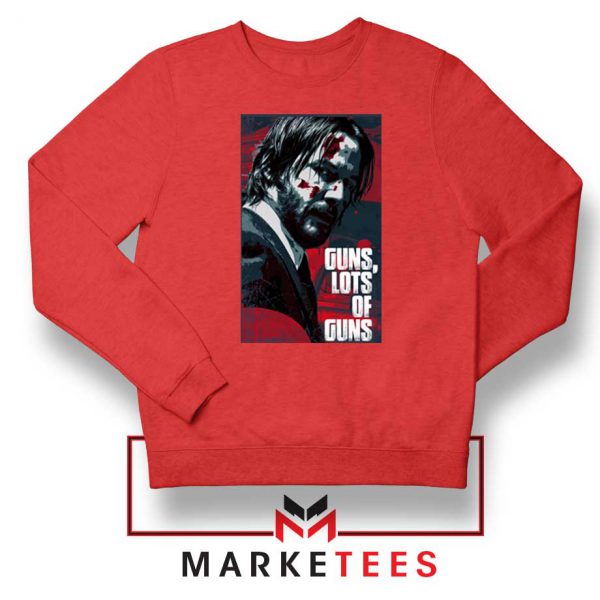 Keanu Guns Lots of Guns Red Sweater