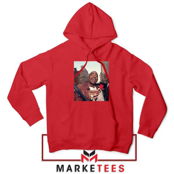 Tupac With a Rose Red Hoodie