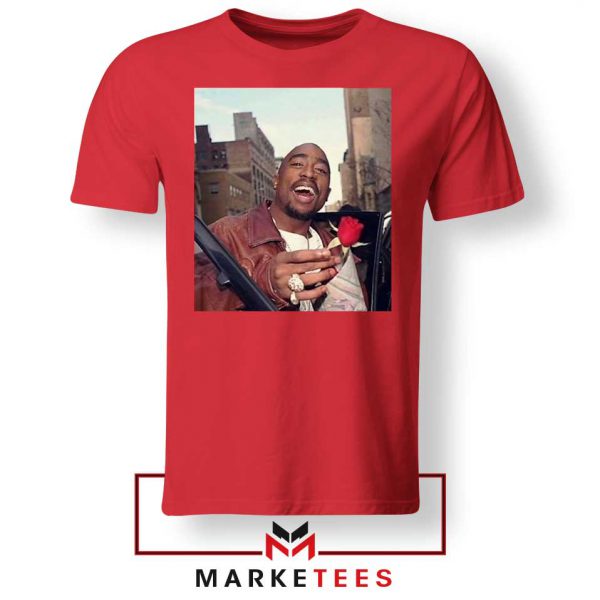 Tupac With a Rose Red Tee