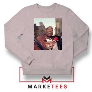 Tupac With a Rose Sport Grey Sweatshirt