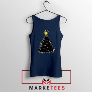 Black Cat Meowy Tree Navy Blue Tank Top