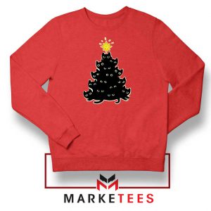 Black Cat Meowy Tree Red Sweater