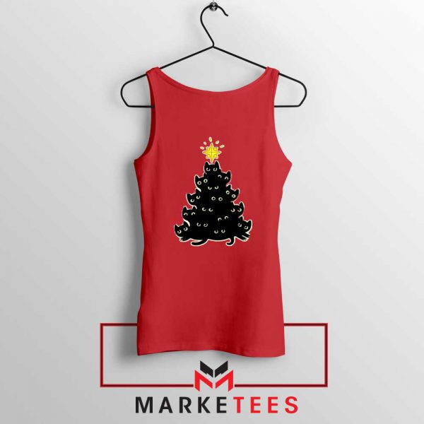 Black Cat Meowy Tree Red Tank Top