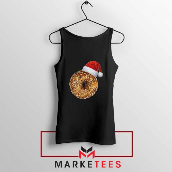 Santa Hat Bagel Christmas Black Tank Top