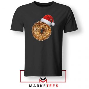 Santa Hat Bagel Christmas Black Tshirt