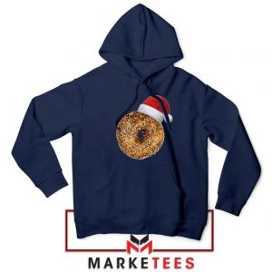 Santa Hat Bagel Christmas Navy Blue Hoodie