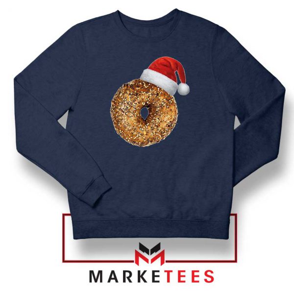 Santa Hat Bagel Christmas Navy Blue Sweatshirt